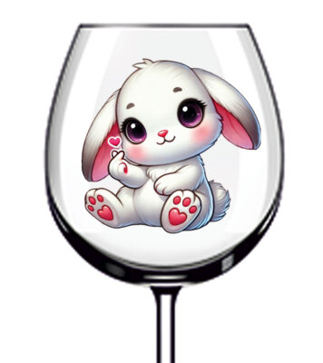 12x Valentinstag weiß Cartoon Hase Kaninchen Vinyl Aufkleber Abziehbild Weinglas