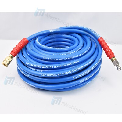#ad 100#x27; Pressure Washer Hose Non Marking 4800 PSI 100ft Length Blue With Couplers $109.99