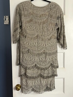 VINTAGE DAMIANOU METALLIC THREAD FRINGE 2 PC FORMAL DRESS PETITE UNSIZED
