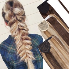 Long Wrap Around Ponytail Clip In 100 Human Hair Extensions Pony tail Highlight