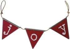 Rustic Primitive Style Metal Christmas Pennant Banner, "JOY", rope cord, PBK NWT