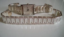 SILVER FINISH STONE DIAL GENEVA MEN'S FASHION DRESSY WATCH AND BRACELET SET