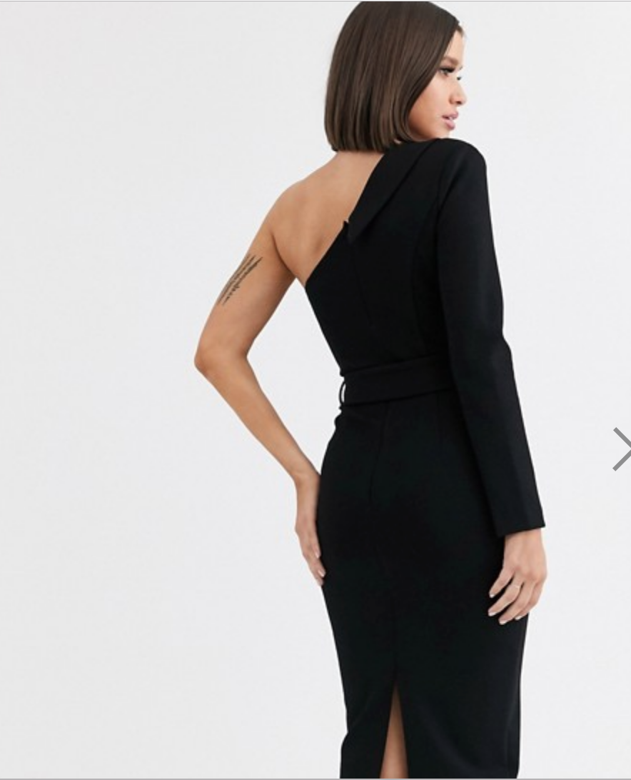 black one shoulder dress long sleeve Marcella Women's Manhattan Gown shoulder neckline into a slightly gathered bodice NWT Lavish Alice Black One