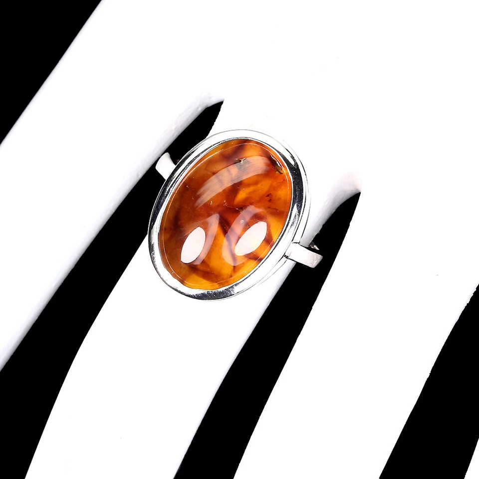 925 Anello Argento Sterling Ovale Ambra Polonia 18x12mm Gemma Gioielli 9 - Immagine 3 di 4