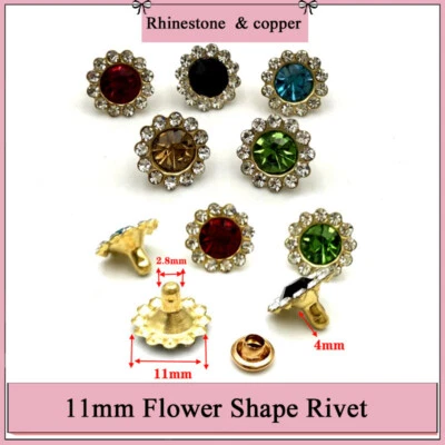 11*4mm Blume Form Strass Nietknöpfe für Kleidung Schuhe Tasche Leder Handwerk - Bild 1 von 4
