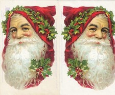 2 Vintage Large Santa Face Stickers - Gifted Line - 3-1/2" x 5-1/2"