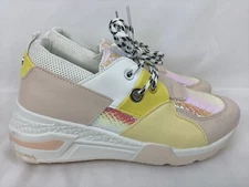 Top Moda Faux Snakeskin Sneakers SZ 8 Wedge Heel Suede Toe Peach Yellow Women's