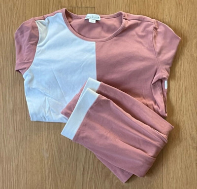 Girls sz 10 Cona Kids Tottini EEUC Pink Colorblock Long Sleeve Pajama Set Pjs