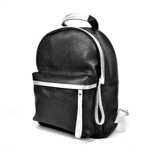 Mochila para mujer GENUINA de cuero granulado metálica plateada bolso para mujer - Imagen 17 de 22
