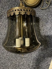 VTG Underwriters Laboratories Hanging Light Lamp Fixture Bell Shape Smoky Glass
