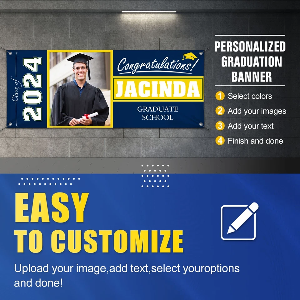 Banner de graduación personalizado, clase de 2024 pancartas y letreros personalizados con foto Foto 2 de 4