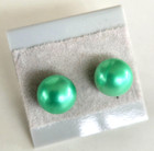Ball SilverTone Stud Pierced Earrings 5/16" Vintage Faux Mint Green Pearl Sphere