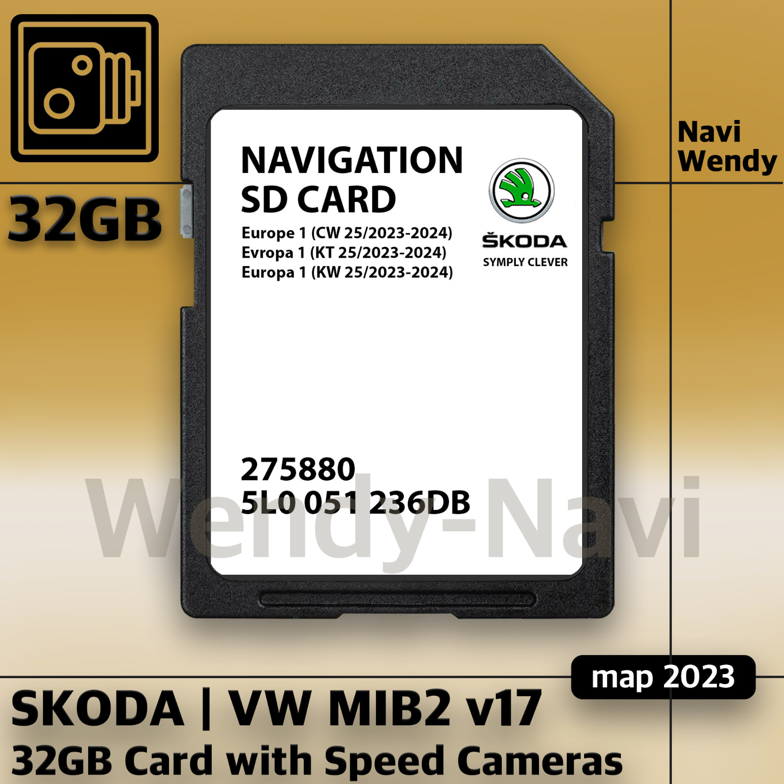 32GB Skoda MIB2 v17 SD Card Speed Cam Octavia Kodiaq Karoq Yeti Karte