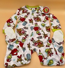Dr Seuss The Grinch Toddler One Piece White Footed Christmas Pajamas New 4T
