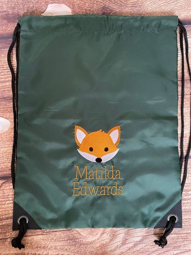 Personalised embroidered name & Fox drawstring bag - PE Kit, swimming, school - Picture 2 of 11