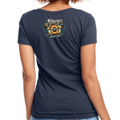 Ladies Jr. Cut 2025 Sturgis Motorcycle Rally Butterfly V-Neck Shirt No Harley