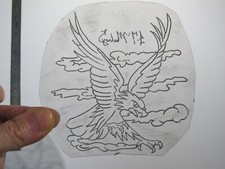 vtg 1960s 70s Tattoo Flash acetate stencil Eagle and Clouds signed EA2