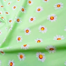 Spandex Fabric Stretch Daisies Green background print 60" wide Swimsuit By Yard