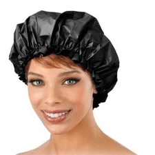 Deluxe Waterproof Vinyl Shower Cap One Size Fits All Soft Cotton Lining