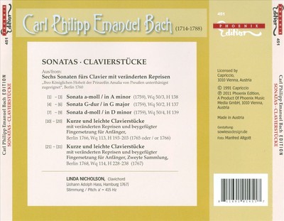 C.P.E. BACH: SONATAS; CLAVIERSTCKE NEW CD