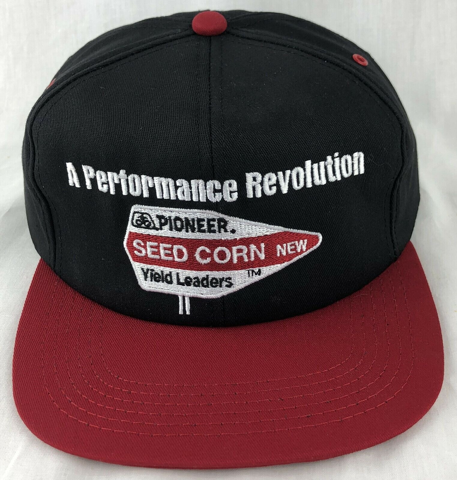 Pioneer Seed SnapBack Trucker Hat Cap K Products USA Black Red Vintage