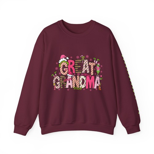Great Grandma Grinch Adult Christmas Sweatshirt Personalized Names 1 Up To 12 - Picture 10 of 15