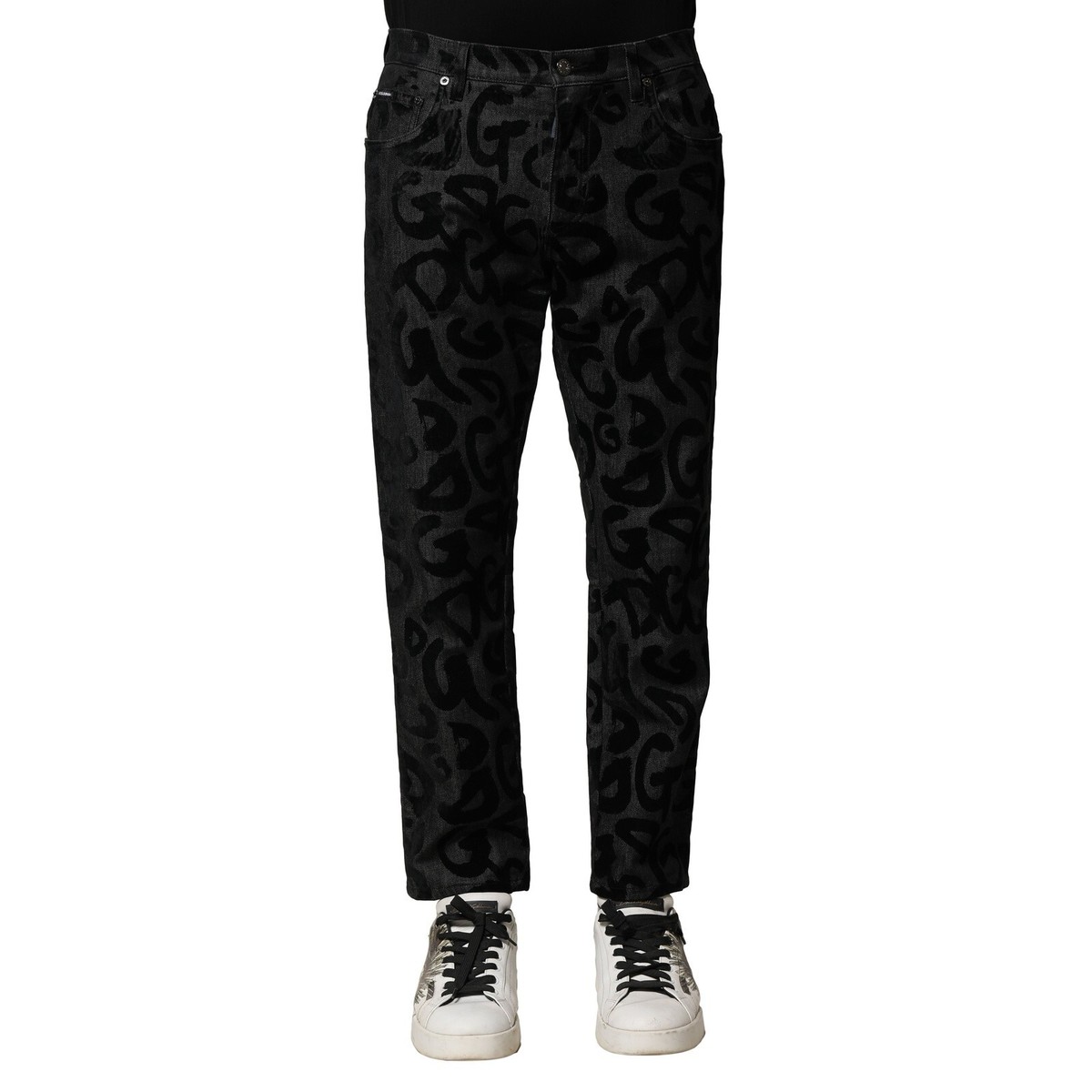 専用ページ2 DOLCE & GABBANA Jeans Gray Cotton DG Logo Straight Men Denim IT46