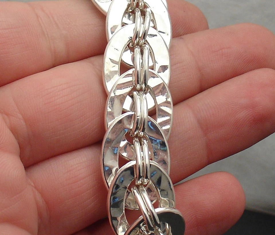 8.5" Hammered Shiny Oval Link Bracelet Senora Lock Real Sterling Silver QVC - Image 3 of 4