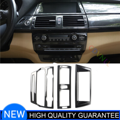 Console CD Button Control Panel Cover 3* Fit For BMW X5 2008-2013 Carbon Fiber