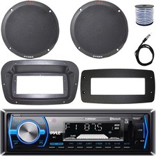 Pyle 1-DIN Boat Receiver W/Install Kit  Adapter Plate, 2x 6.5'' 2-Way Speakers