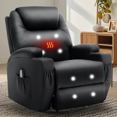 Korser Manual Swivel Recliner Rocker Chair with Massage and Heat Faux Leather