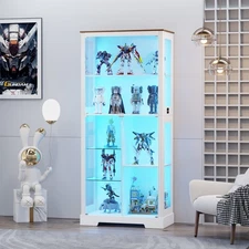 71“Display Cabinet with Glass Doors, Modern Curio Cabinet with 3 Color LED Light