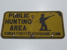 VTG PUBLIC HUNTING AREA KANSAS FORESTRY FISH GAME METAL EMBOSSED SIGN FRAME RARE