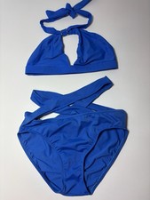 VENUS Blue Solid 2-Piece Halter Triangle Bikini Set Lined Stretch Size 4 B