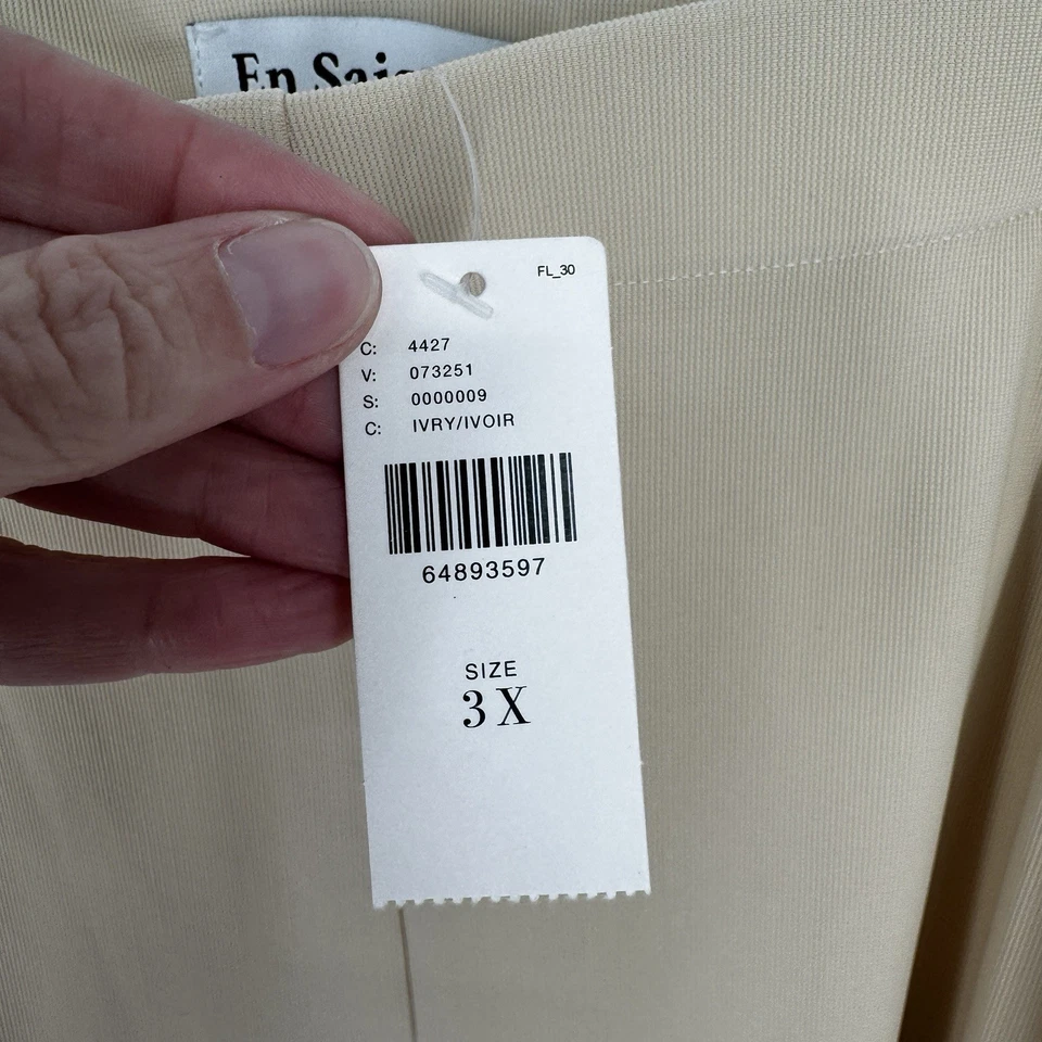 Calça Anthropologie En Season 3x bege marfim puxar perna larga escritório minimalista - Imagem 4 de 4