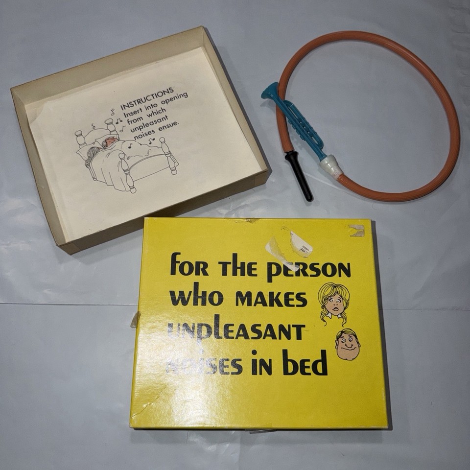 A 1977 boxed gag gift specifically for 'the person who makes unpleasant noises in bed' — this is peak vintage lowbrow Americana and an absolute time capsule.