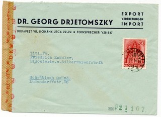 Ungarn 1943 Einzelfrankatur Zensur Kirche Michel Nr. 717