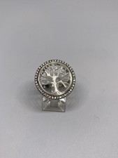 SIZE 7 4.7g 925 STERLING SILVER MOTHER OF PEARL CARVED RING CRYSTAL OUTLINE FINE