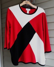 NWT ALFRED DUNNER DIVINE RED/BLACK COLOR BLOCK BEAD FLAT KNIT SWEATER 73 3X