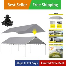 10 x 20 Ft Carport,Replacement Canopy Cover Garage Top Tent Shelter Tarp,Grey...