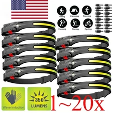 1 / 20 PCS COB Headlamp Night Light LED Motion Sensor Head Torch Headlight Lamp