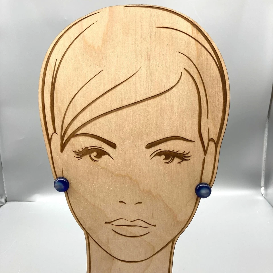 Brilliant Blue Shimmer Earrings, Moonglow Studs, Minimalist Lucite Buttons - Image 3 of 4