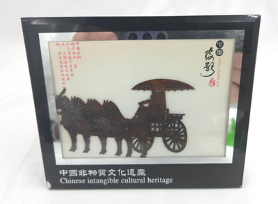 Chinese PAPER CUT Horses & Carriage FRAMED FOLK ART Shadow Framed Art