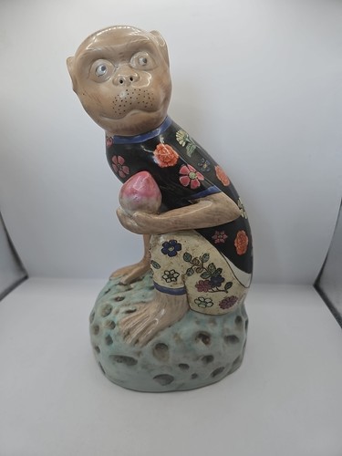 Vtg Chinese Famille Verte Porcelain Monkey Figurine 10.5” Nice Condition