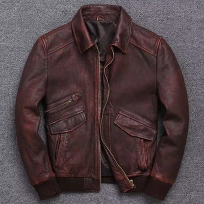 Mens Vintage Motorcycle Cafe Racer Distressed Brown Biker Real Leather Jacket YK