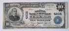 1902 Ten Dollar National Banknote Chicago, Illinois Large Circulated  #102889