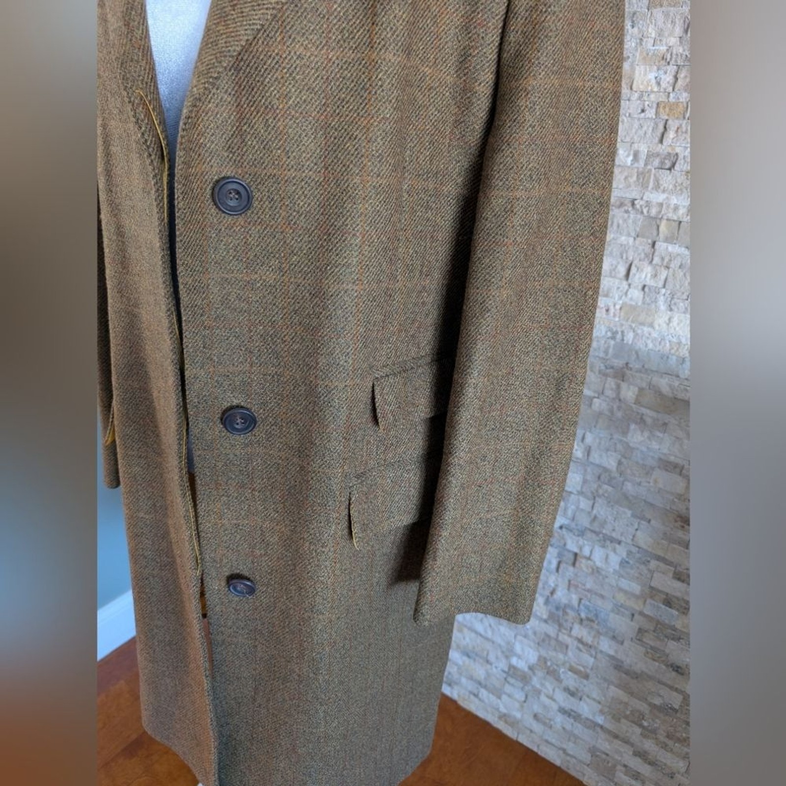 Luxury Made In England Tweed 100% Wool Womens Herringbone Coat UK 14/US 10 Money image 4