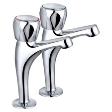 Trisen High Neck Club Pillar Kitchen Taps Hot Cold Brass Polished Chrome Modern