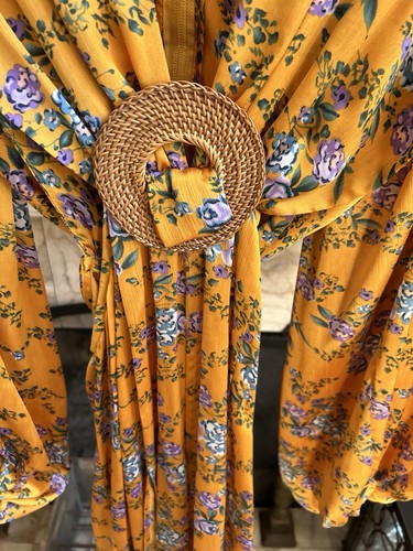 $750 BRONX & BANCO Hanna slit leg golden yellow floral cutout jumpsuit US 6 / M - Picture 7 of 10