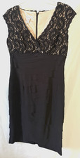 Kim Rogers Sheath Dress Women's Sz 10 Black Sleeveless Wrap V Neck Back Zipper